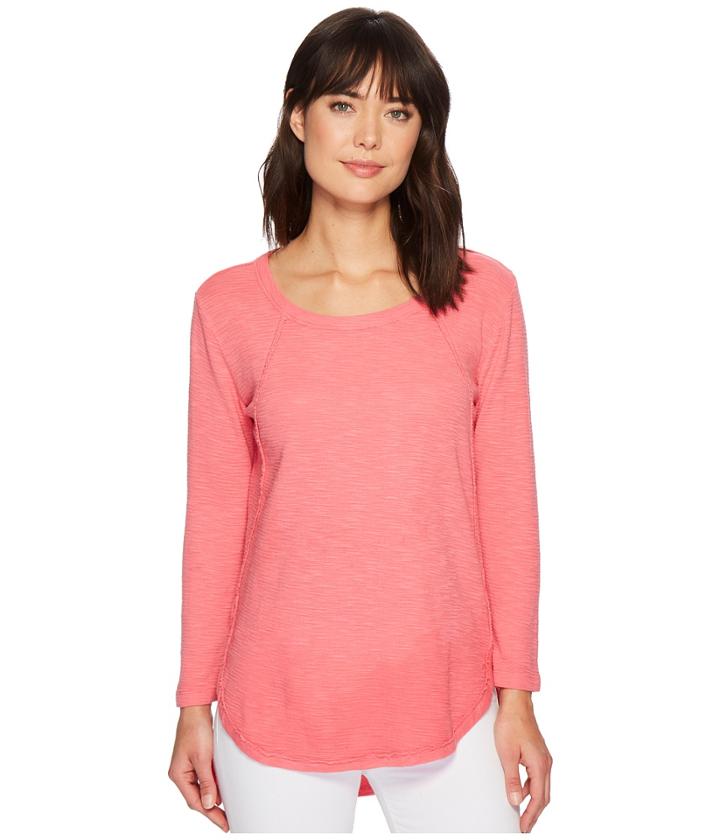 Mod-o-doc Textured Slub Stripe Raw Edge Seamed Tunic (faded Red) Women's Long Sleeve Pullover