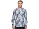 Bugatchi Shaped Fit Palm Frond Woven Shirt (periwinkle) Men's Long Sleeve Pullover