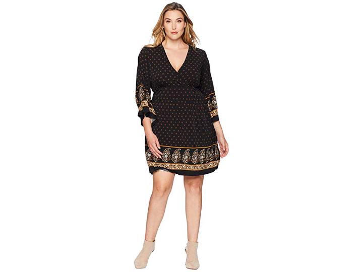 Michael Michael Kors Plus Size Paisley Garden Deep Vee Dress (black/marigold) Women's Dress