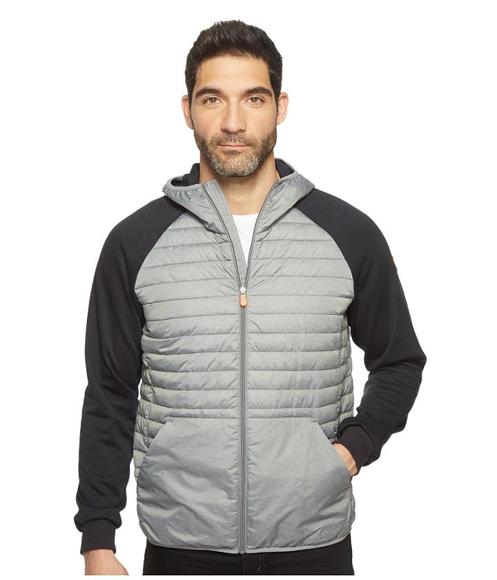 Save The Duck Full Zip Knit Nylon Hoodie (dark Grey) Men's Coat
