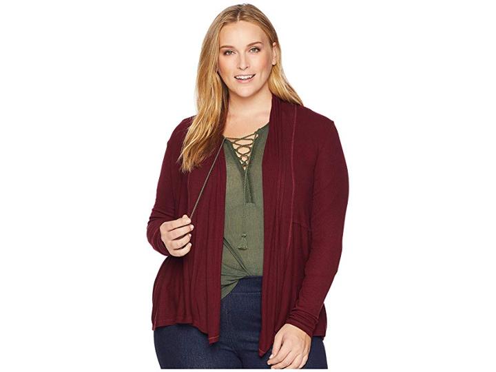 Michael Stars 2x1 Rib Long Sleeve Cardigan (pinot) Women's Sweater