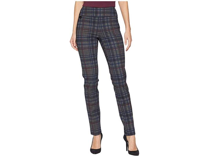 Lisette L Montreal Irish Plaid Print Pdr Slim Pants (prussian Blue) Women's Casual Pants