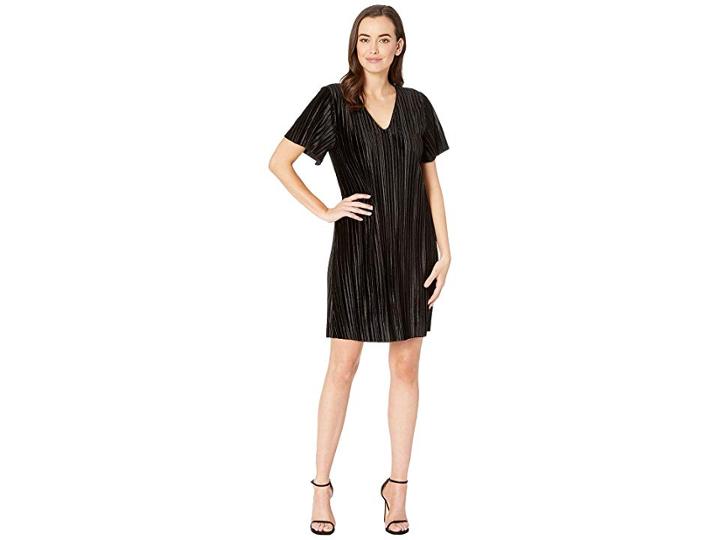 Lilla P Flutter Sleeve Pleated Velour Dress (black) Women's Dress