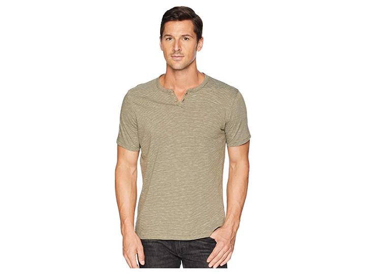 Lucky Brand Textured Stripe Notch Neck Shirt (ivy Green) Men's Clothing