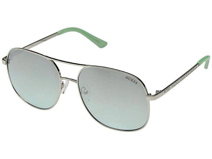 Guess Gf6081 (shiny Light Nickeltin/gradient Blue) Fashion Sunglasses