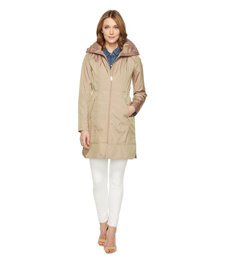 Cole Haan 36 Single Breasted Rain Jacket With Packable Hood (champagne) Women's Coat