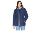 Tommy Hilfiger Zip Front Horizontal Puffer With Hood (navy) Women's Coat