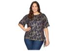 Michael Michael Kors Plus Size Scatter Blossom Tie Top (true Navy/gold Foil) Women's Short Sleeve Knit