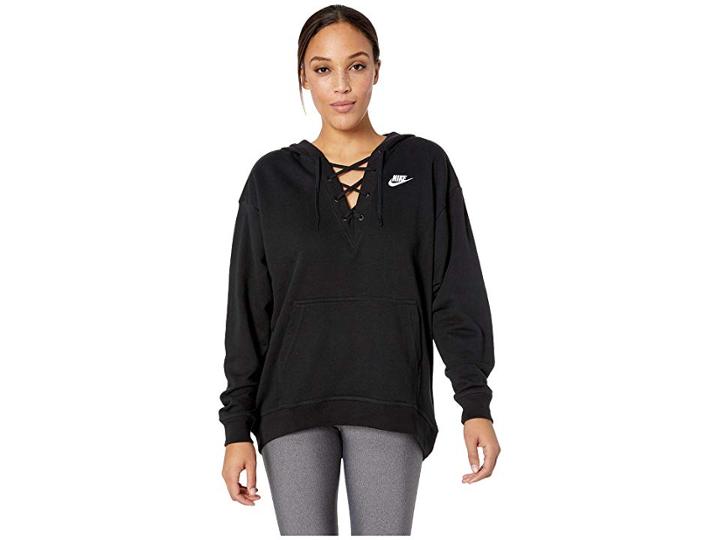 Nike Club Lace-up Hoodie (black/black/black/white) Women's Sweatshirt