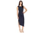 Vince Camuto Cap Sleeve Romantic Dots Side Ruched Dress (classic Navy) Women's Dress