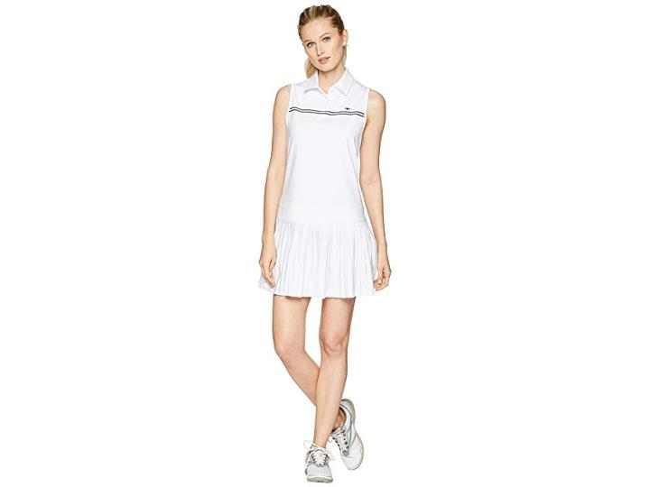 Vineyard Vines Golf Double Stripe Pleated Sport Dress (white Cap) Women's Dress