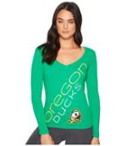 Champion College Oregon Ducks Long-sleeve V-neck Tee (kelly Green) Women's Long Sleeve Pullover