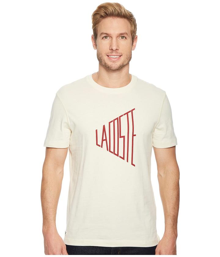 Lacoste Short Sleeve Wordplay Jersey Regular (vanilla Plant/turkey Red) Men's Short Sleeve Pullover
