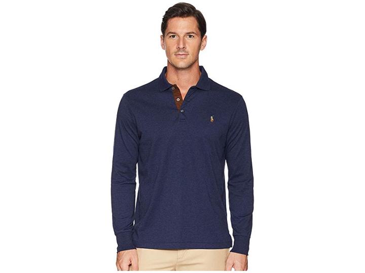 Polo Ralph Lauren Classic Fit Long Sleeve Soft Touch Polo (spring Navy Heather) Men's Clothing