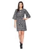 Tahari By Asl Short Sleeve Dress With Tie Waist (charcoal/black) Women's Dress
