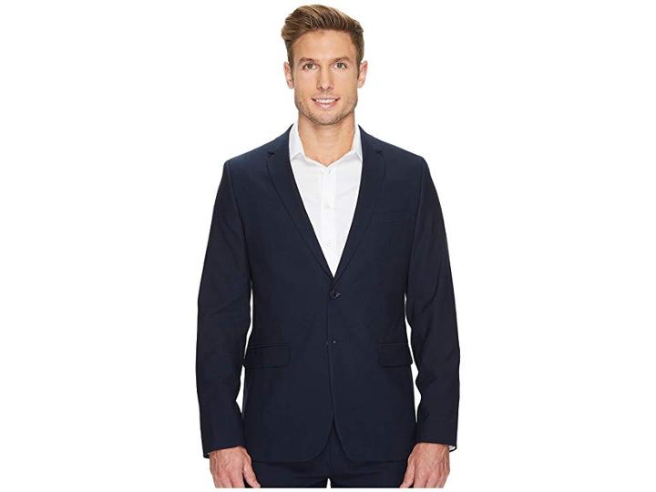 Calvin Klein Slim Fit Two-button Notch Lapel Fine Cord Stripe Bi-stretch Jacket (sky Captain Blue) Men's Coat