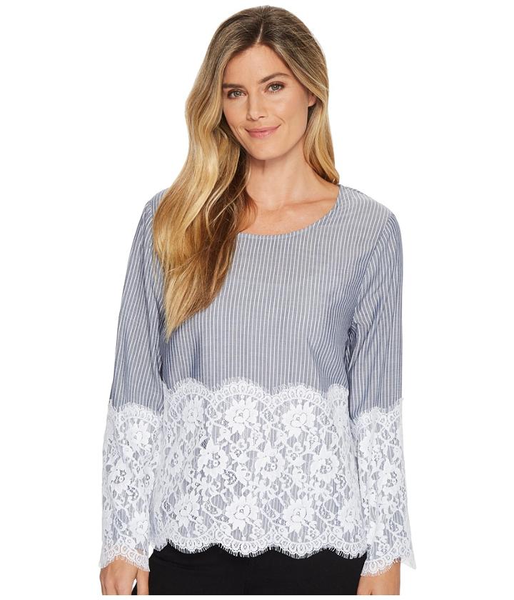 Karen Kane Chambray Stripe Lace Top (stripe) Women's Clothing
