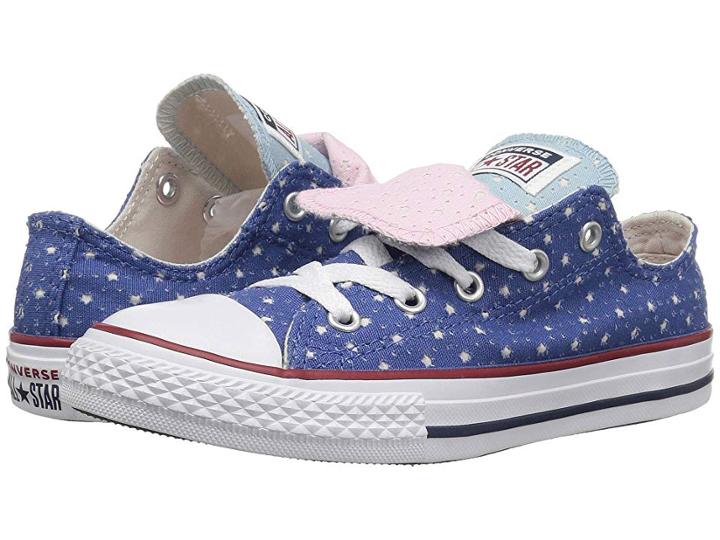 Converse Kids Chuck Taylor(r) All Star(r) Double Tongue Star Perf Canvas Ox (little Kid/big Kid) (nightfall Blue/ocean Bliss/white) Girls Shoes