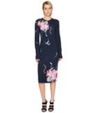 Prabal Gurung Printed Long Sleeve Viscose Knit Dress (navy Multi) Women's Dress