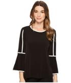 Calvin Klein Bell Sleeve Top W/ Pipping (black) Women's Clothing