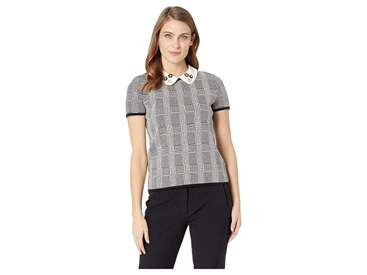 Cece Short Sleeve Embellished Collar Sweater (rich Black) Women's Sweater