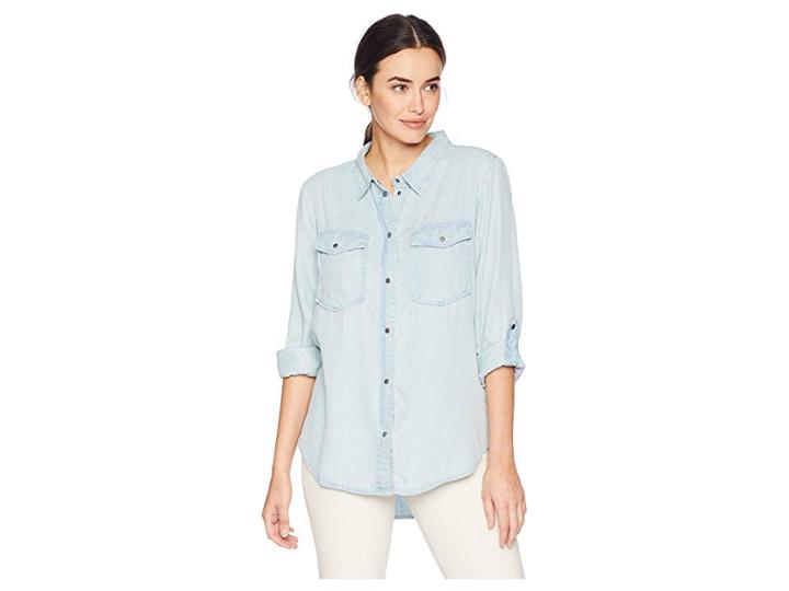 Dylan By True Grit Luxe Indigo Tencel Long Sleeve Two-pocket Shirt (faded Denim) Women's Clothing