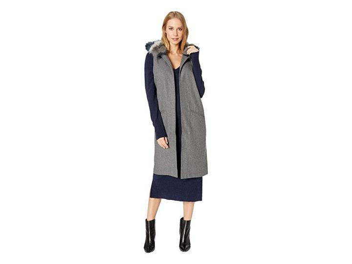 Steve Madden Faux Fur Trim Hooded Vest (heather Grey) Women's Vest