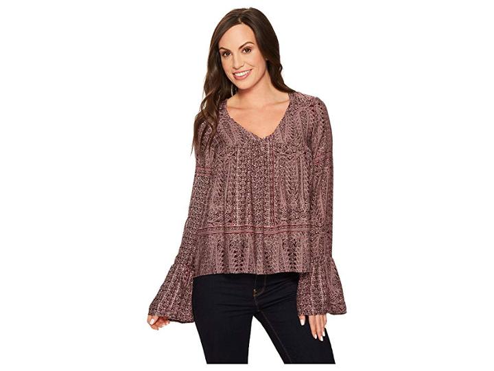 Roper 1383 Grape Vine Print Rayon Peasant Top (purple) Women's Long Sleeve Pullover