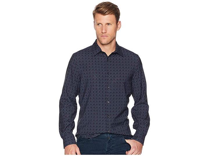 Perry Ellis Arrow Print Stretch Shirt (dark Sapphire) Men's Clothing