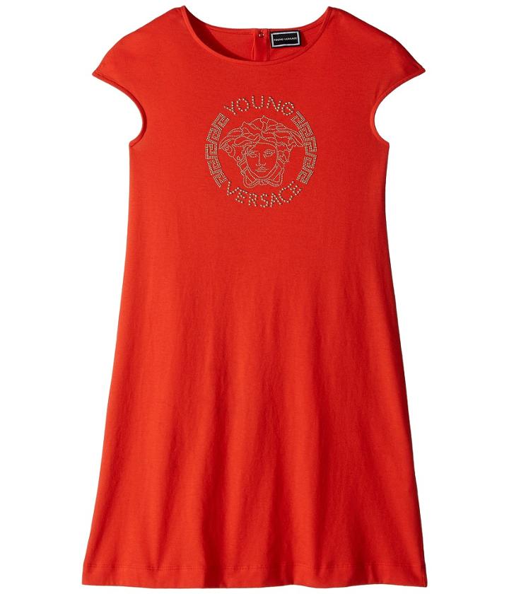 Versace Kids Cap Sleeve Dress With Medusa Logo (big Kids) (corallo) Girl's Dress