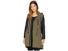 Blank Nyc Hooded Olive Green And Vegan Leather Sleeves Jacket In Similar, But Different (similar, But Different) Women's Coat