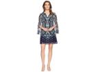 Vince Camuto Printed Chiffon V-neck Dress With Tassels (navy Multi) Women's Dress