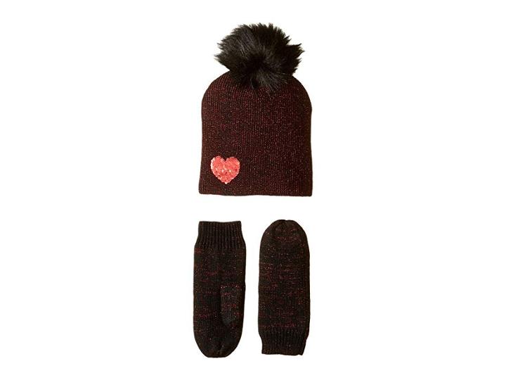 Betsey Johnson Heart To Heart Hat Gloves Two-piece Set (black/red) Hair Accessories