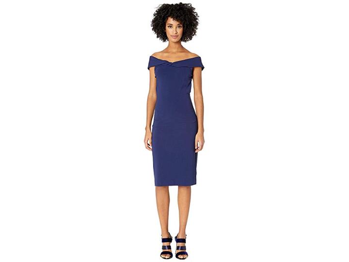 Nicole Miller Structured Heavy Jersey Twist Off Shoulder Dress (navy) Women's Dress
