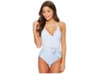 Vince Camuto Sailor Stripe V-neck Wrap Tie One-piece Swimsuit W/ Removable Soft Cups (lagoon) Women's Swimsuits One Piece