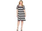 Calvin Klein Plus Plus Size Stripe Dress W/ Embroidery (black/white Stripe) Women's Dress