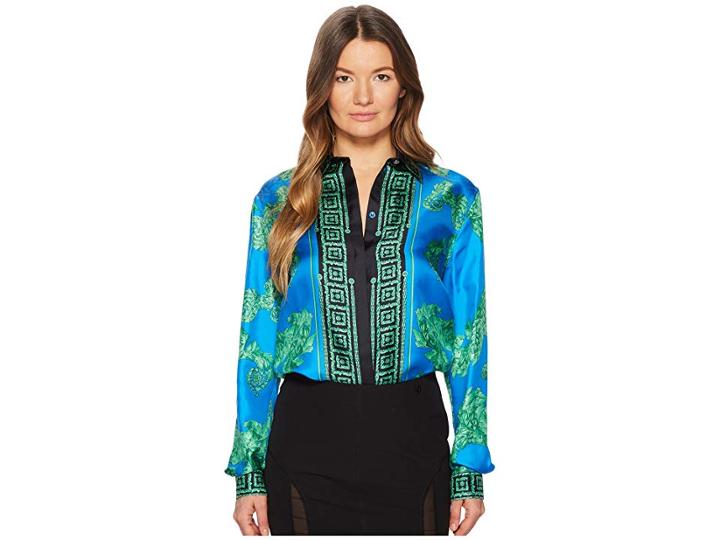 Versace Collection Camicia Donna Tessuto Button Up Blouse (cobalt Print) Women's Blouse
