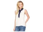 Cece Sleeveless Collared Blouse With Neck Tie (antique White) Women's Blouse