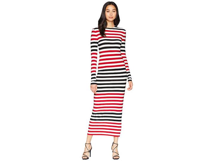 Kamalikulture By Norma Kamali Spliced Dress (tango/black 3/4 Stripe Combo) Women's Dress