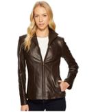 Cole Haan Wing Collar Leather Jacket (deep Espresso) Women's Coat