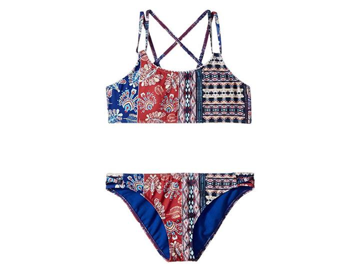 Roxy Kids Boheme Life Crop Top Set (big Kids) (marshmallow Swim Vertical Flowers) Girl's Swimwear Sets