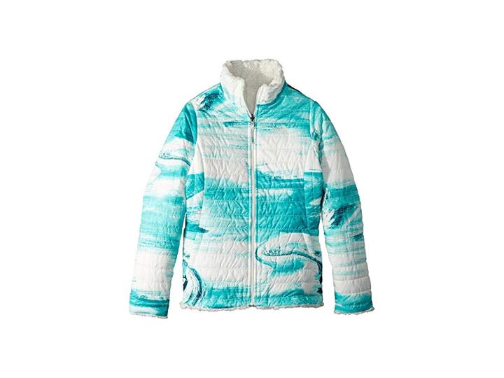 The North Face Kids Reversible Mossbud Swirl Jacket (little Kids/big Kids) (kokomo Green Snow Wave Print) Girl's Coat