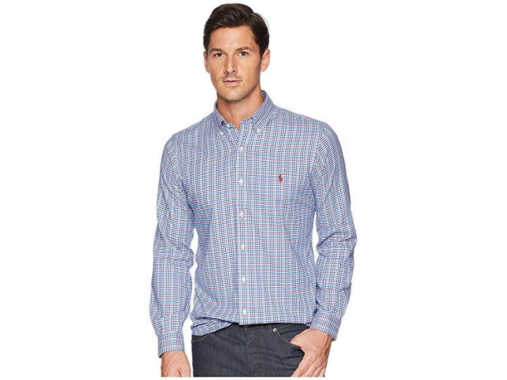 Polo Ralph Lauren Classic Fit Lightweight Twill (cadet Blue/white Multi) Men's Clothing