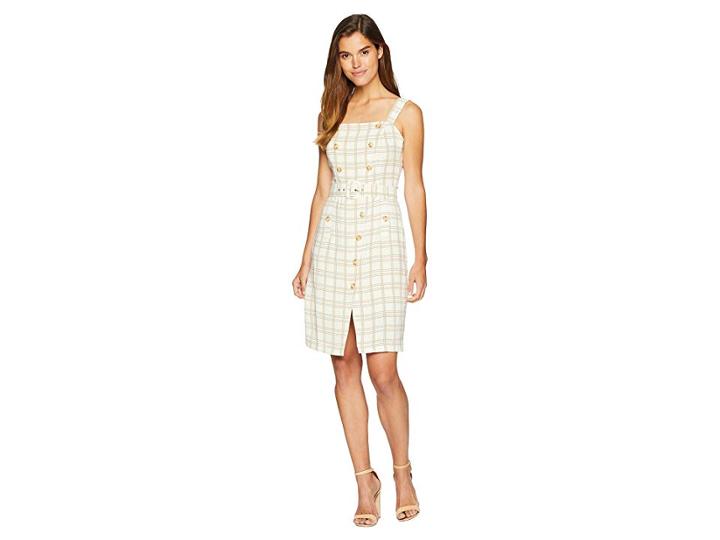 J.o.a. Button Detail Sleeveless Dress (tan Plaid) Women's Dress
