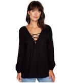 Jack By Bb Dakota Boothe Rayon Crepe Lace-up Top (black) Women's Clothing
