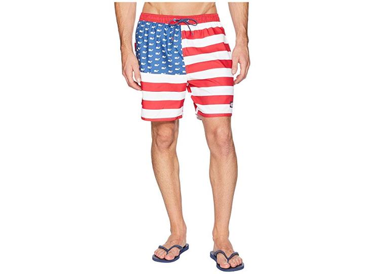 Vineyard Vines Usa Flag Chappy Swim Trunks (moonshine) Men's Swimwear
