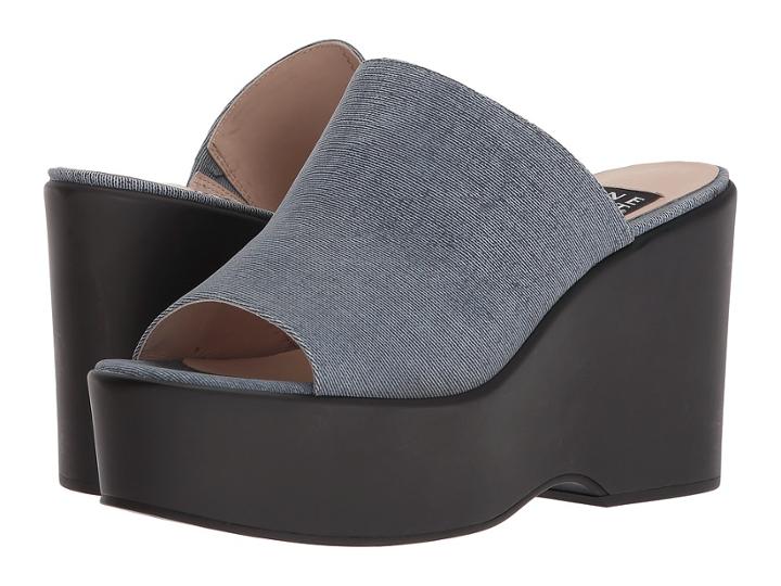 Nine West Tomo 40th Anniversary Platform Slide Sandal (dark Blue Leather) Women's Wedge Shoes