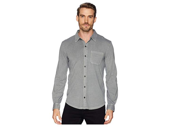 Mod-o-doc Summerland Knit Long Sleeve Jersey Button Front Shirt (sleet) Men's Long Sleeve Button Up