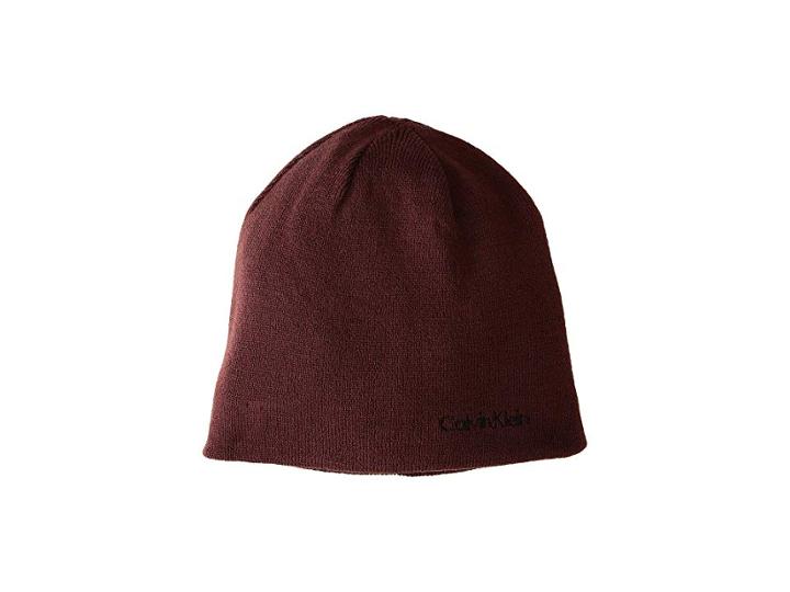 Calvin Klein Solid Reversible Hat (burgundy) Knit Hats