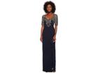 Adrianna Papell Elbow Sleeve Bead Bodice Gown With Cascade Crepe Skirt (midnight) Women's Dress